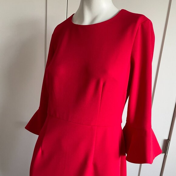 Donna Morgan for Nordstrom Scoop Nk 3/4 Slv Poet/Bell Cuff Poly Dress Bold Red 6 - Picture 2 of 12